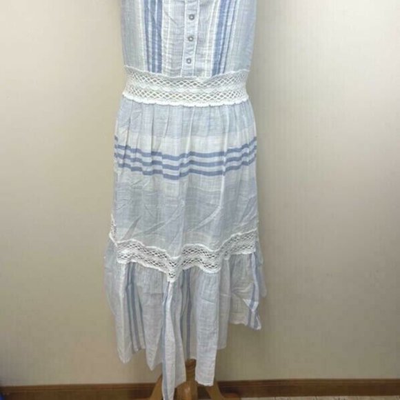 NWT Urban Outfitters M Blue White Crochet stripe Dress Lightweight Boho - Picture 2 of 6